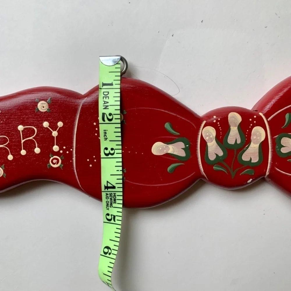 Red Merry Christmas Hanging Wood Sign Wall Plaque Ribbon Bow Hand Painted 24”